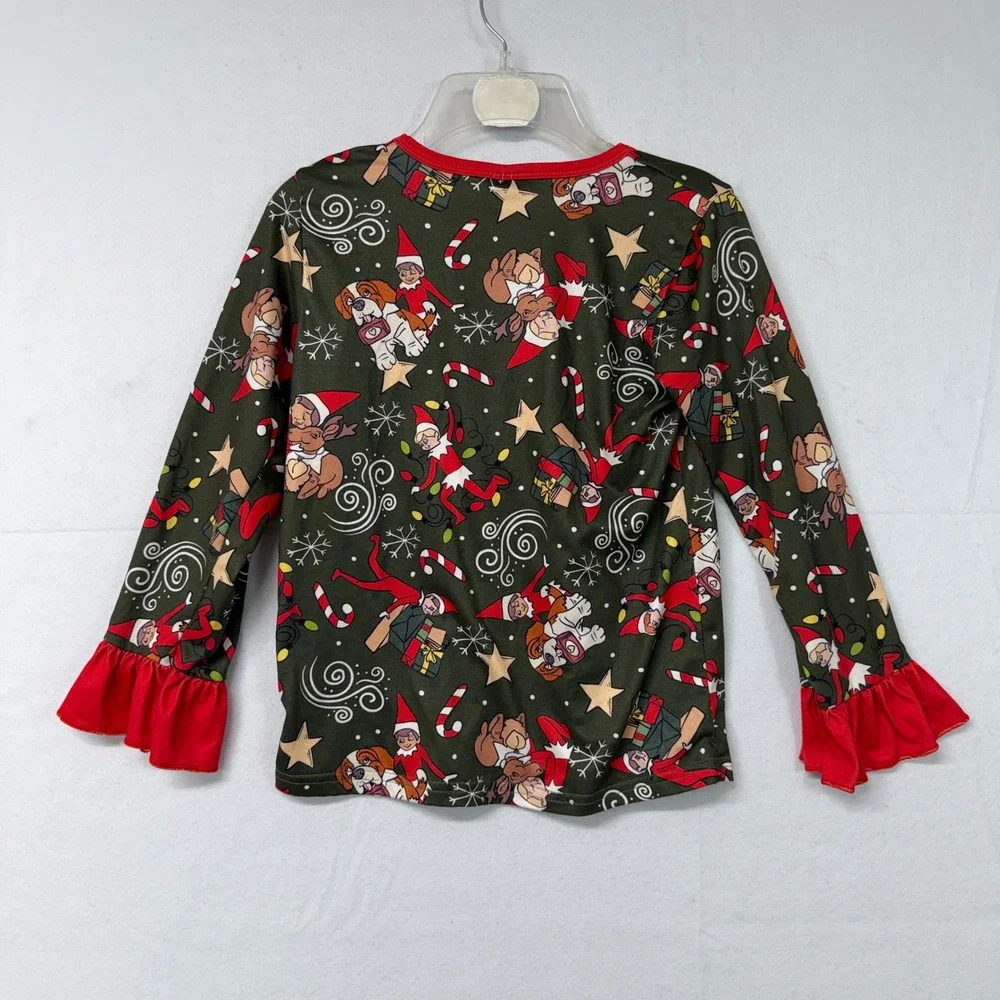 Kids Christmas‎ Elf Pajama Set Long Sleeve Pants Ruffle Red Green 3XL 7-8T